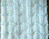 NEW Handmade WHITE Knit Crochet BABY Afghan Blanket Throw Newborn Infant Wave Trim