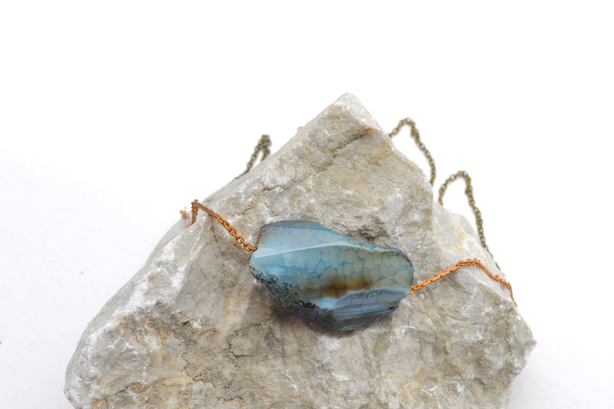 NEW Statement Necklace : Spring Fashion - Raw Twisted Blue Agate Necklace, gifts for her