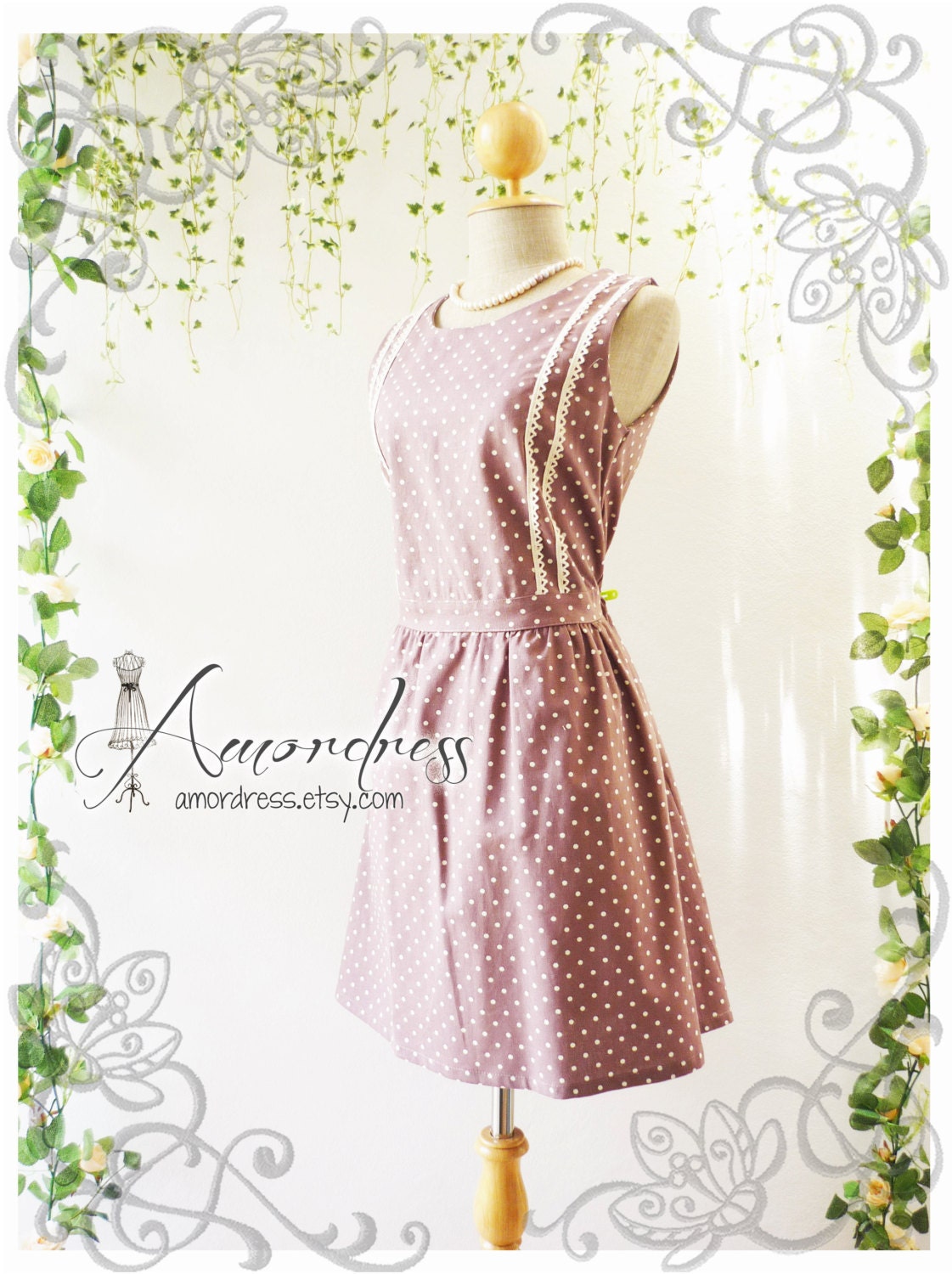 Purple Polka Dot Dress Sleeveless Tea Party Garden Cocktail Dress Timeless Vintage Inspired Wedding Party Dress -Size S-M-