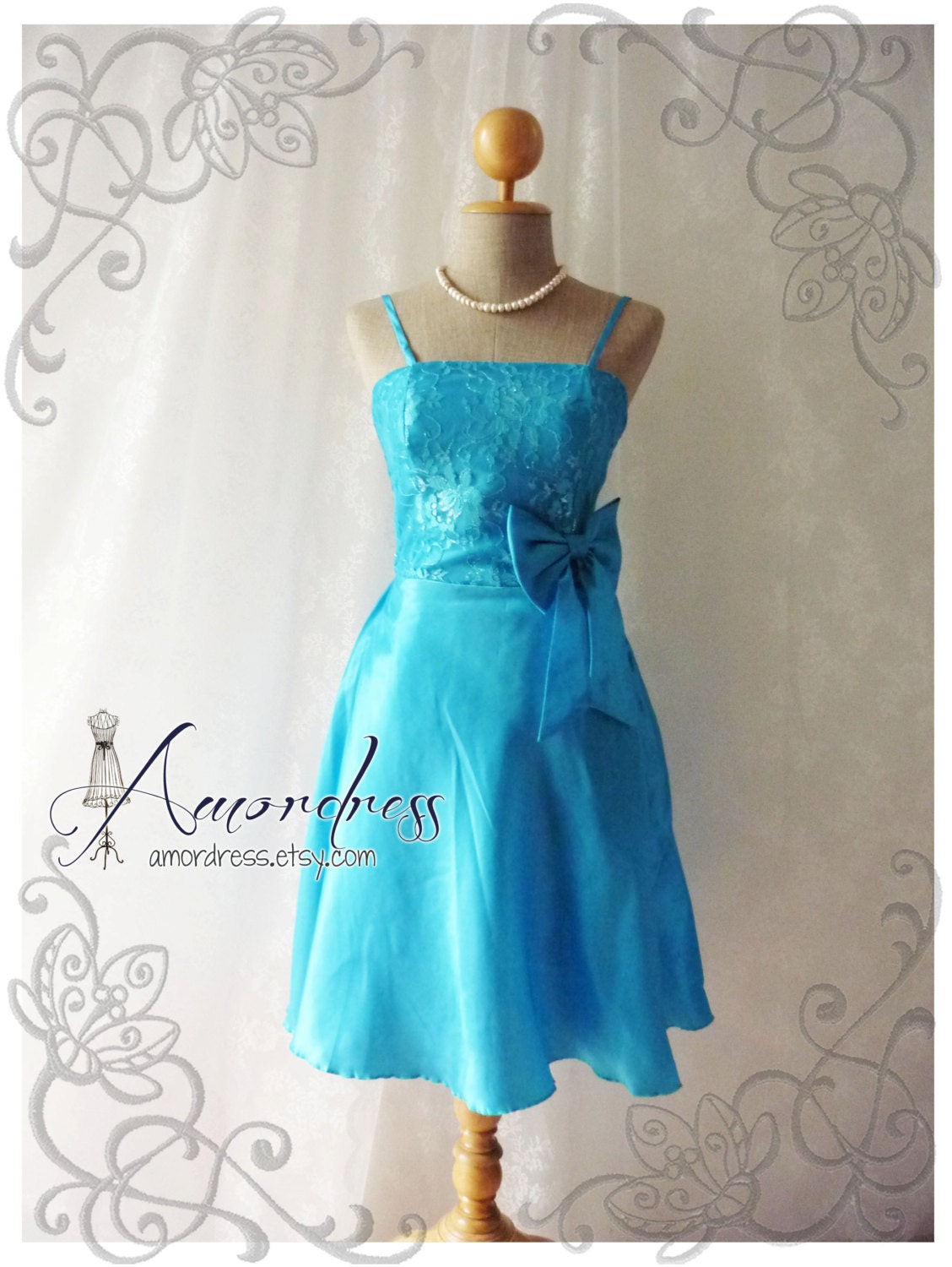 Princess Romance - Blue Lace Dress Gorgeous Party Prom Bridesmaid Wedding Cocktail Dinner Evening Cheap Party Dress