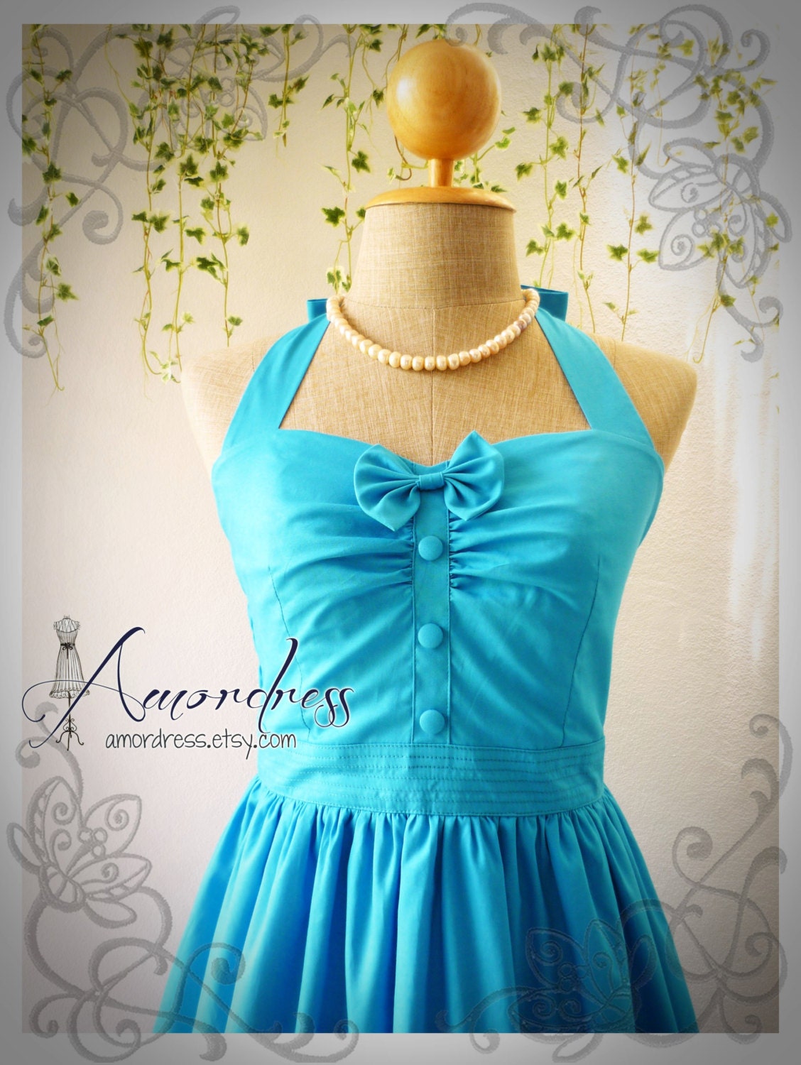 The Goddess Blue Dress Dress Vintage Inspired Party Dress Tea Party Garden Dress Bridesmaid Wedding Bridal Dress -Size S-M-