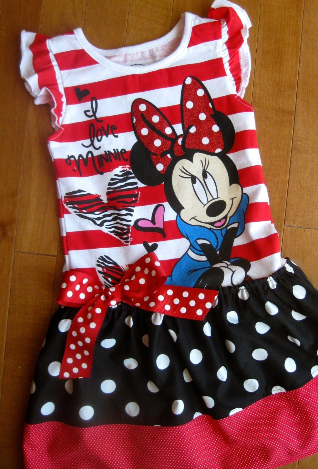 Minnie Mouse Dress Upcycle Shirt Girls 3T 4T Summer Sleeveless Disney Flip Flop