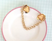 Light Peach Rose  / Gold Tone Chain / Sweater Guard Collar Clip