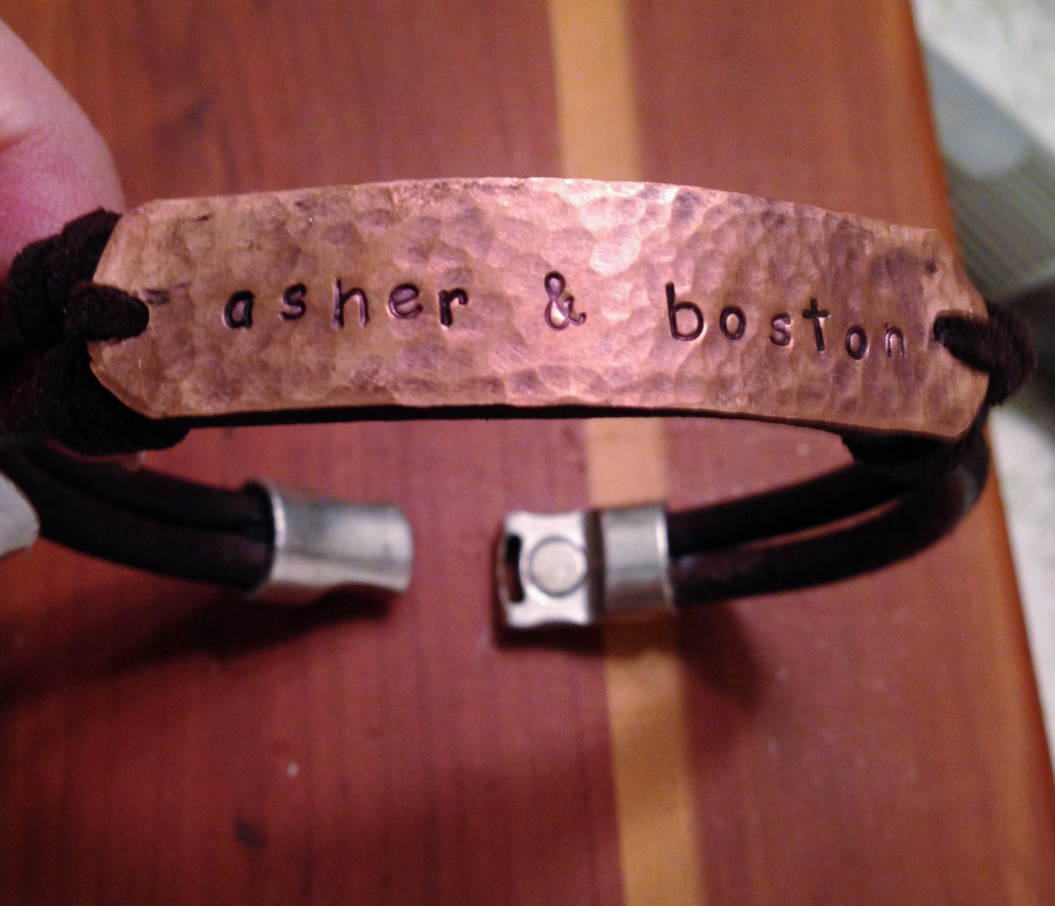 Father's Day Leather and Copper Name Bracelet for Men and Dads
