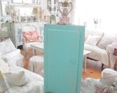 Vintage chippy painted aqua  cottage corner cupboard with shelves cottage chic shabby chic prairie