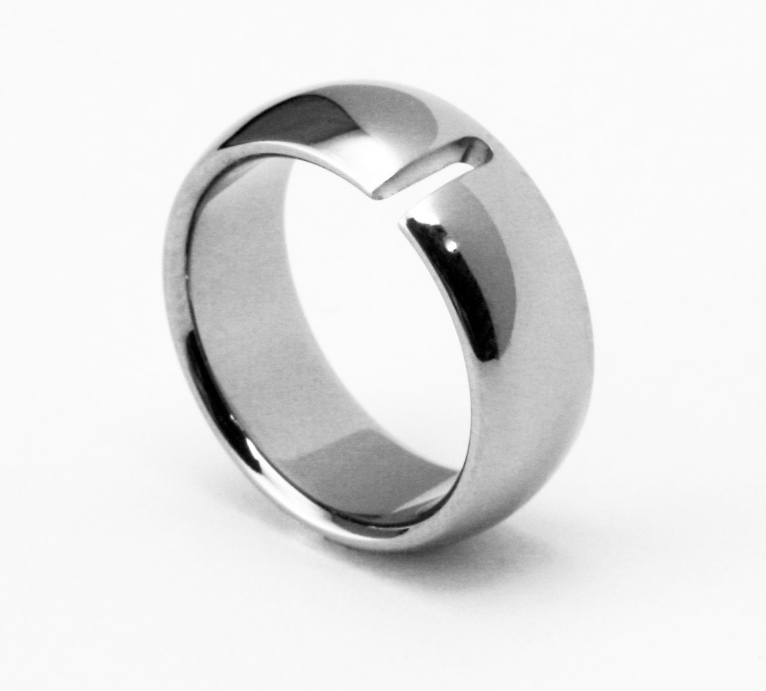 Titanium Ring with a Domed Profile and One Horizontal Slit "Mind the Gap"