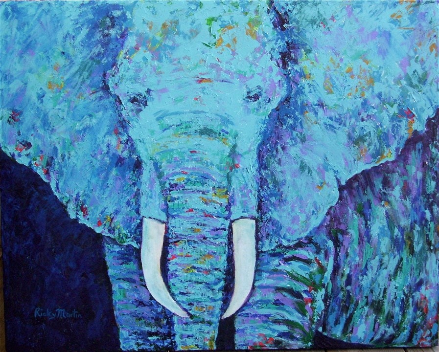 Elephant Abstract  Original Textured  Modern Acrylic Painting by ebsq Artist Ricky Martin - 30" x 24" X 1.5" - ready to hang, FREE SHIPPING