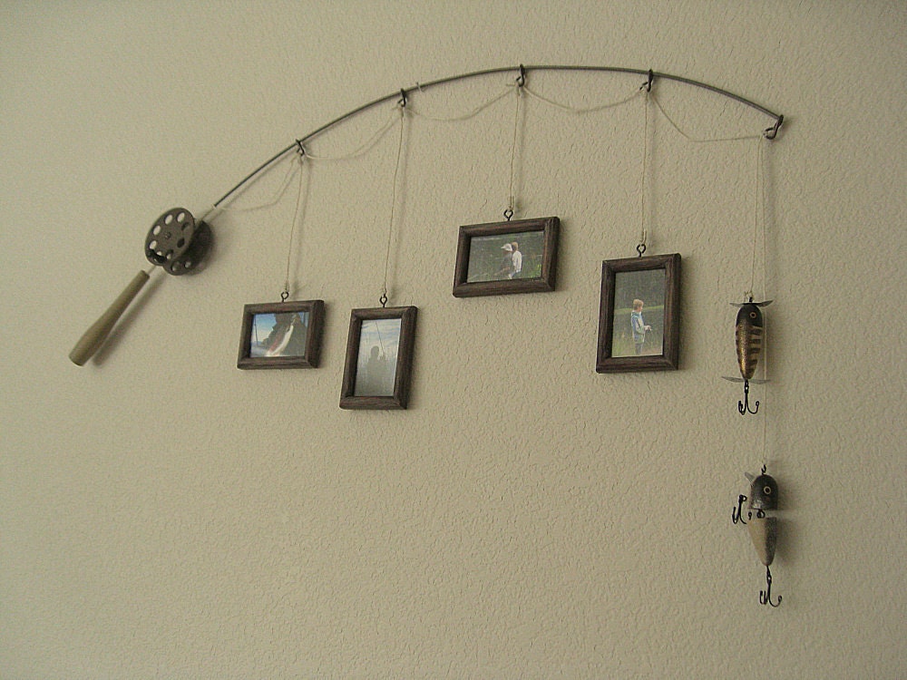 Fishing Pole Picture Frame - Metal Brown - 4 Frames