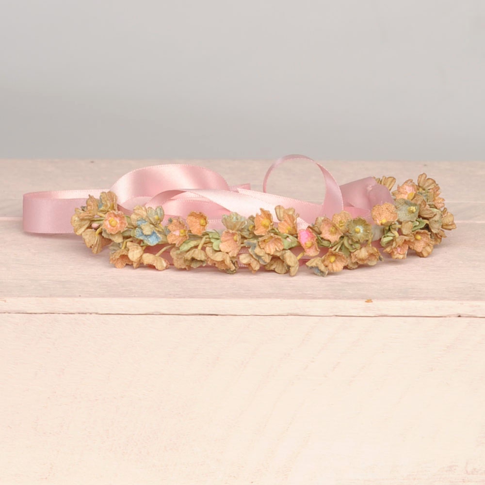 Bohemian Headband, Flower Tie Headpiece, Shabby Chic Headpiece, Flower Crown,  Womens Hair Accessory, Whimsical Flower Headband
