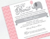 Elephant Baby Shower Invitation - pink and grey chevron - Custom Baby Shower Invite Il_170x135