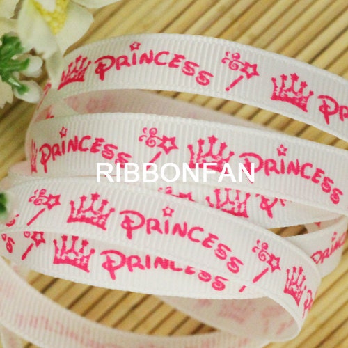 4 yards 3/8 White And Pink Princess crown Grograin Ribbon R7j5a7
