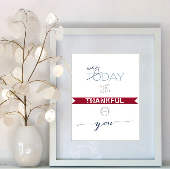 Valentine Gift - Couple's Art Print 8 x 10 - Everyday I'm Thankful for You - Just Married Wedding Gift