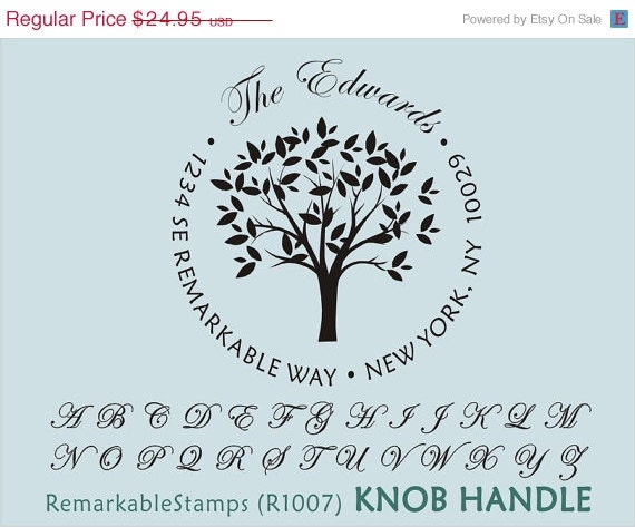ON SALE Round Address Stamp - Tree Leaf Leaves Fall  - Personalized Etsy Design (R1007) - Custom Knob Handle