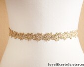 Gold Flower Metallic Lace with Champagne Satin Sash // Headband , Head Tie // Wedding Headband //SH-22