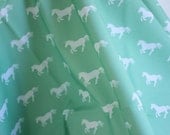 The White Pony on Mint, Equestrian Printed Cotton Fabric 1 yard