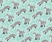Socks the Fox in Aqua Fabric, Les Amis, Patty Sloniger for Michael Miller Fabrics, Half Yard, 1/2 Yard