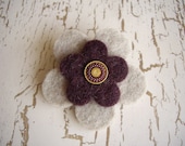 Felt Flower Brooch - Gray and Purple with Co-ordinating Button - SeasideRomance