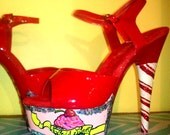 CHERRY BOMB red cupcake Life IS Sweet Katy Perry pin up girl candy cane glitter platform exotic dancer stripper heels 5 6 7 8 9 10 11