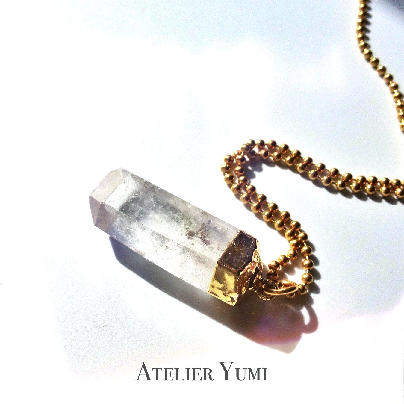 Raw Crystal Necklace, Quartz crystal point necklace