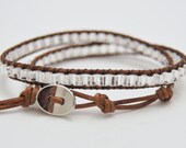 Double Wrap Leather Beaded Bracelet Boho Bohemian Shabby Chic