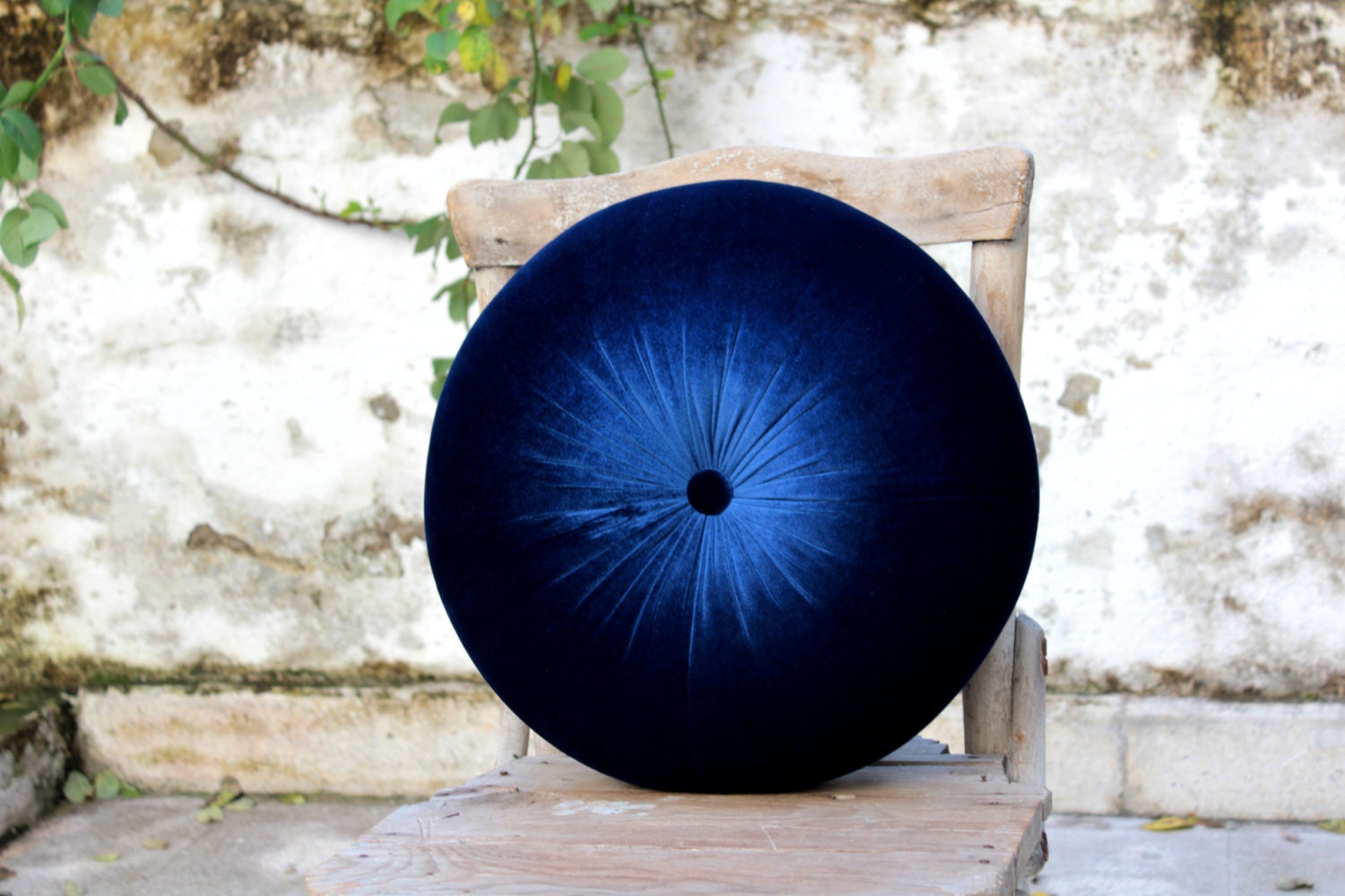 Navy blue velvet round pillow
