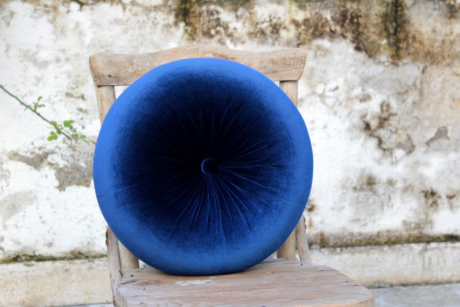 Navy blue velvet round pillow