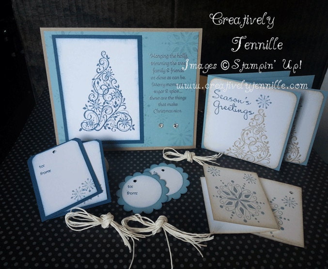 Christmas Card and Tag Set -Tree Blue, Beige