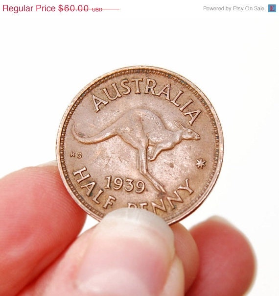 20% OFF VINTAGE SALE Rare Australian Half Penny with Kangaroo 1939
