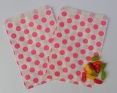 25 Retro Style Polka Dot Paper Party Bags in pink, blue and red