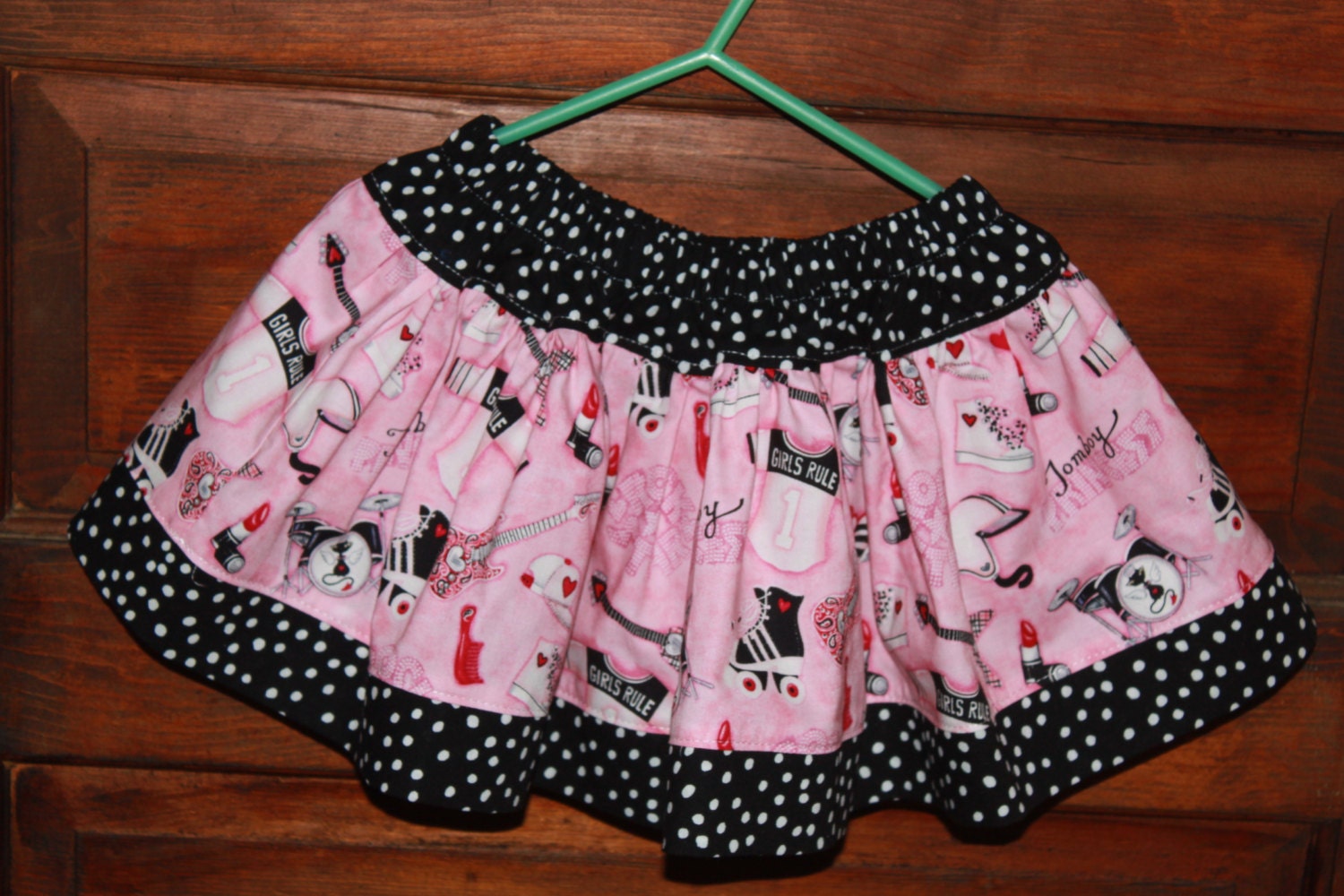 Tomboy Princess Pink & Black Polka Dot Girls Ruffle Twirl Skirt RTS Girls Toddler Size 18 Month