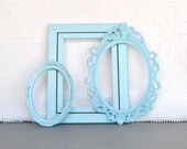 Ornate Vintage Aqua Frames- Upcycled Painted OPEN frames Aqua Nursery Aqua Red Coral Peach Home Decor Beach Cottage Coastal