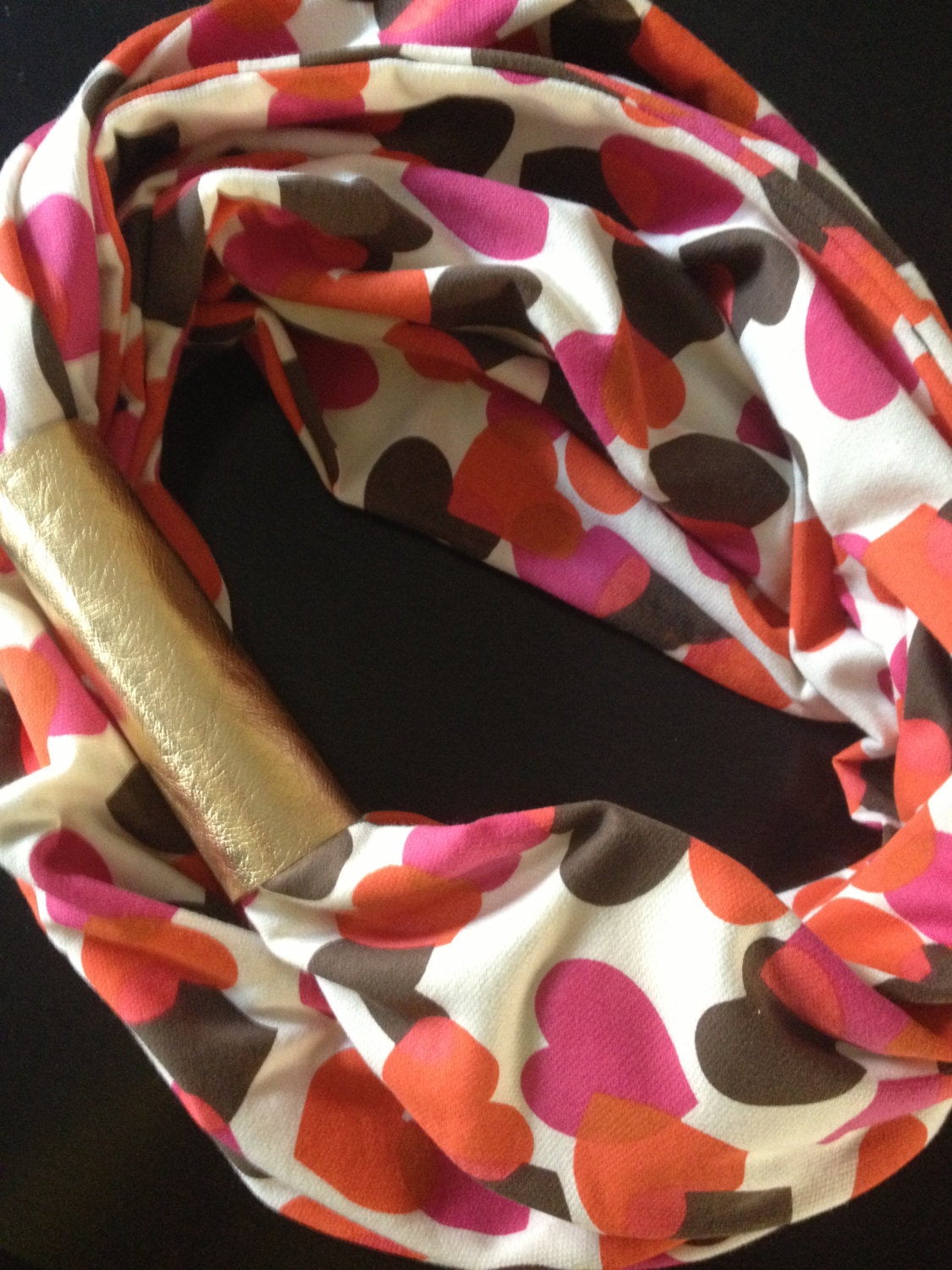 Limited edition hearts and gold leather jersey infinity scarf 