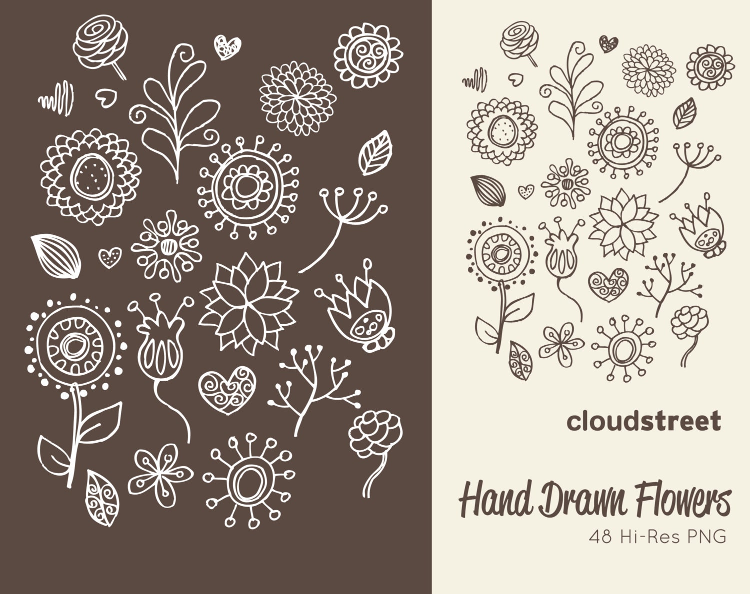 buy 2 get 1 free Hand drawn flowers clipart ( doodle flower clip art ) INSTANT DOWNLOAD