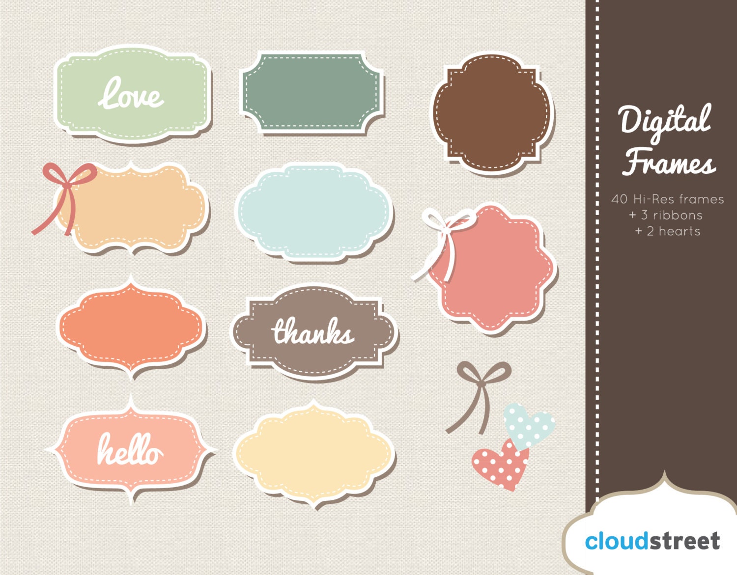 Cute Digital Frames Clip Art in Pastel ( Retro Frames clipart ) for personal and commercial use INSTANT DOWNLOAD