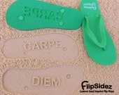 Custom Sand Imprint Flip Flops. Personalize With Your Design. No Minimum Order Quantity