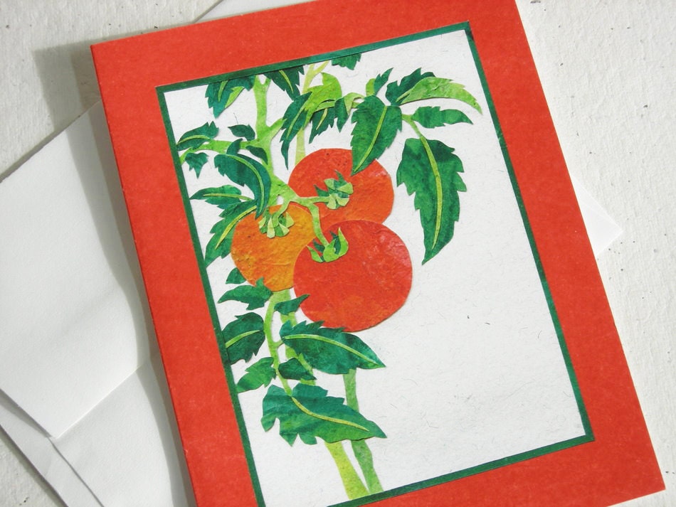 Garden Harvest RED TOMATOES Food Art Note Card Vegetable Art Collage Card
