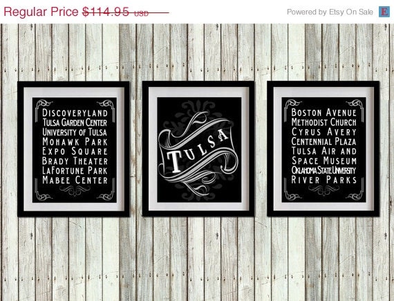 ON SALE Tulsa, Oklahoma, Typography Art Poster - Vintage Map Typography, Chalk Art - Tulsa's Attractions Wall Art Decoration - 034-S3