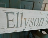 Personalized wood sign, favorite place,name, beach, lake, very shabby chic, distressed white and beach house blue, 9x30 handmade wood signs