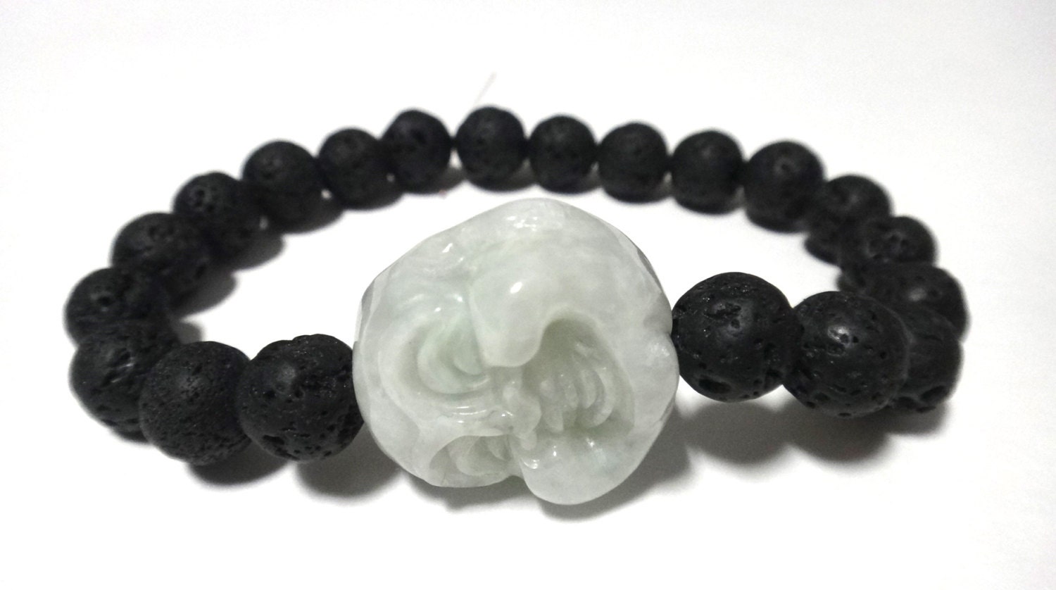 Lava Beaded Bracelet with Jade Green Laughing Buddha