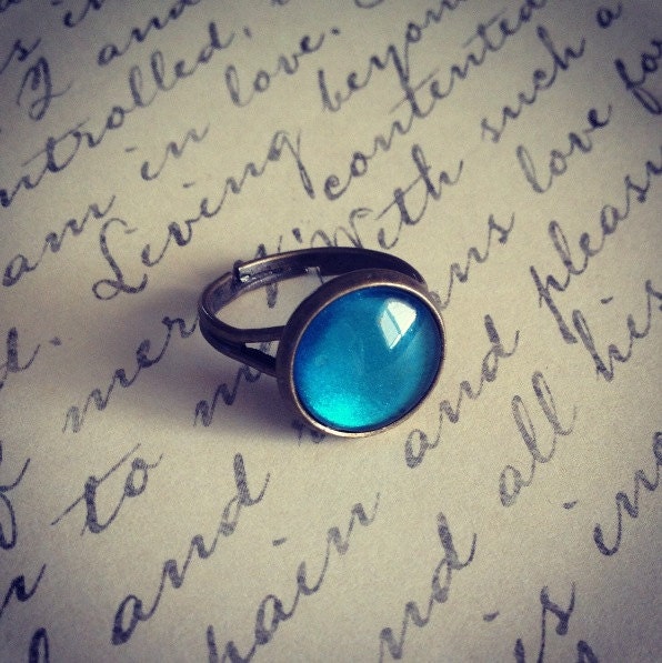 Ocean blue painted glass ring / painted glass jewelry