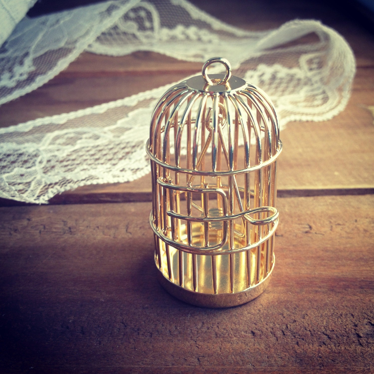 1 Pc Large SWINGING PERCH Birdcage Pendant Charm GOLD Charm Whimsical Bird Cage Vintage Style Pendant Charm Jewelry Supplies