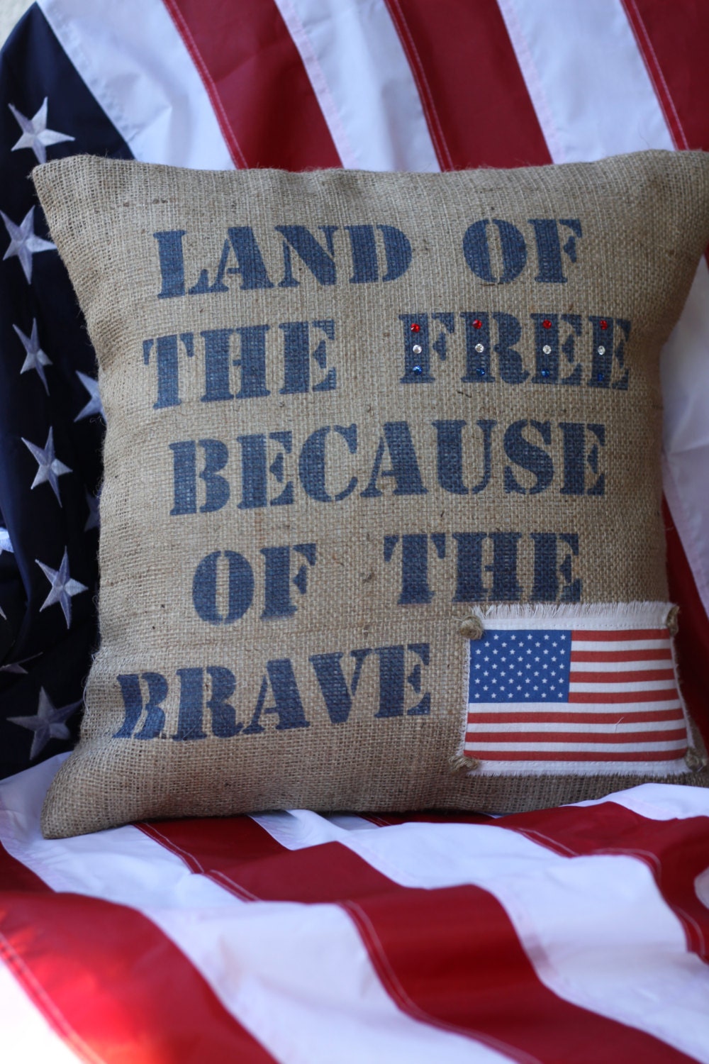 Land of the Free FLAG Pillow Cover in Blue