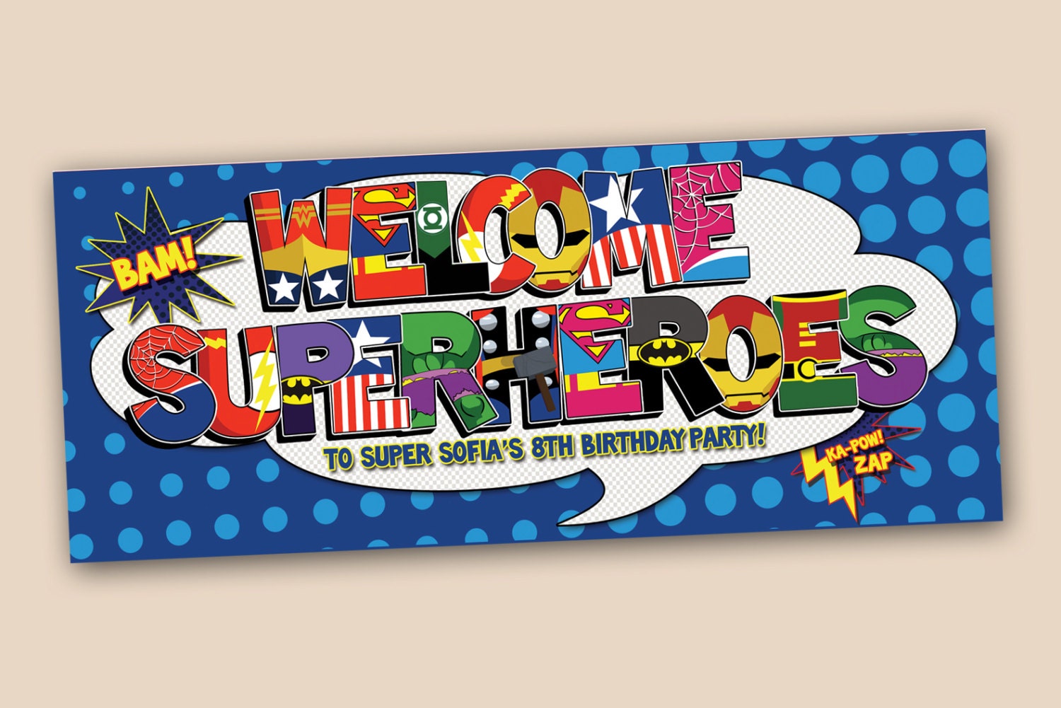 Personalized Superhero Birthday Banner - digital file
