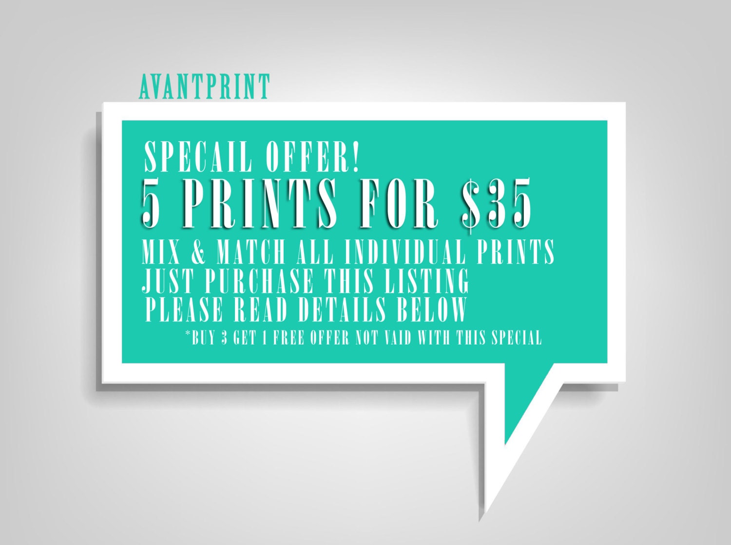 SPECIAL OFFER - Any 5 Prints For 35.00 USD - Mix and Match, Same Low Shipping Price