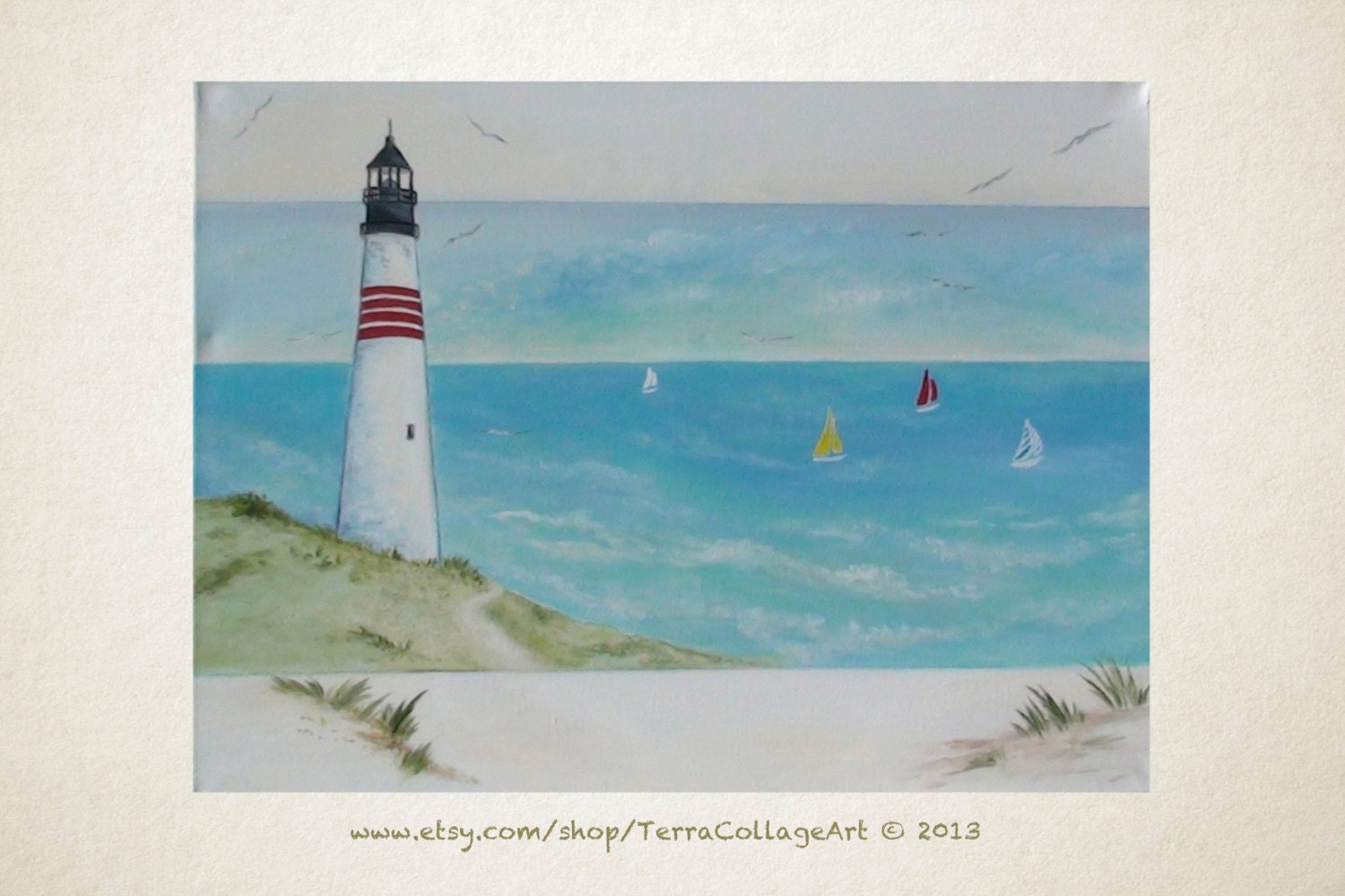 Sailing Away. 18x24 in. Original Acrylic Painting. nautical beach home decor, kids room decor, baby boy shower, lighthouse. MADE TO ORDER
