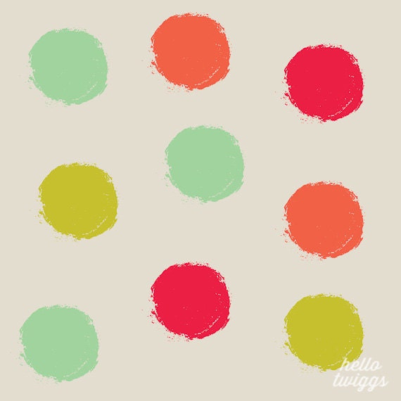 Dots Art Print, Graphic Design Poster, Abstract Art, Modern Art, Mint, Coral, Orange, Aqua - Colourful World
