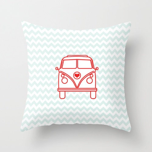 Pillow Cover, Vintage Van Pillow, Throw Pillow, Nursery Room Pillow, 16x16 Pillow Decorative, Home Decor, Chevron Pillow -  My Red Van
