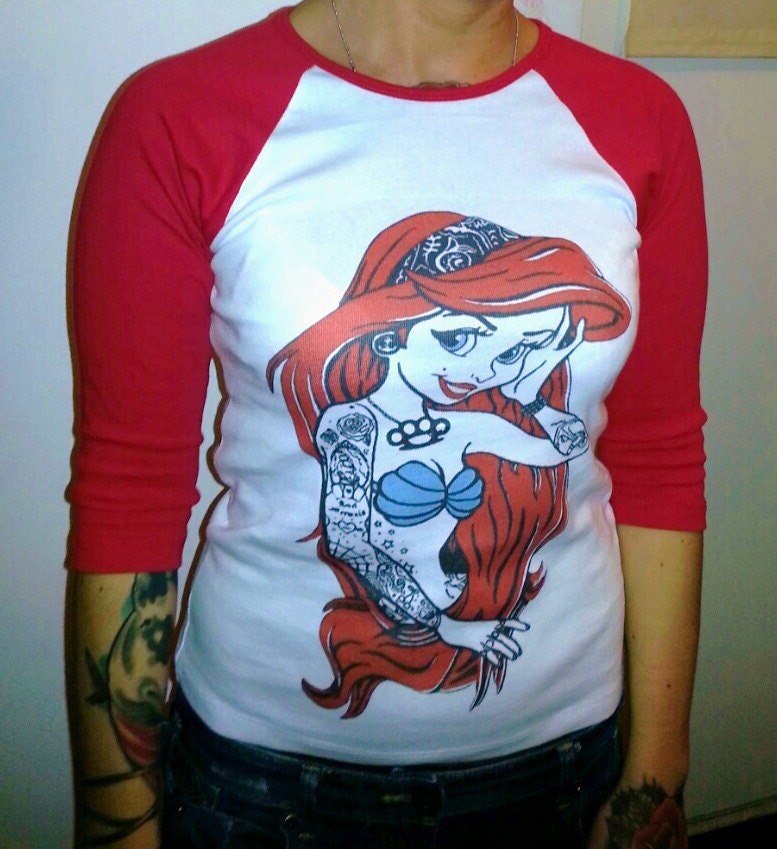Tattoo Rebel Little Mermaid Ariel Punk Women / Lady Baseball Tshirt