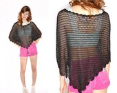 FESTIVAL SALE Vintage Crochet Knit Poncho with Scalloped Hem
