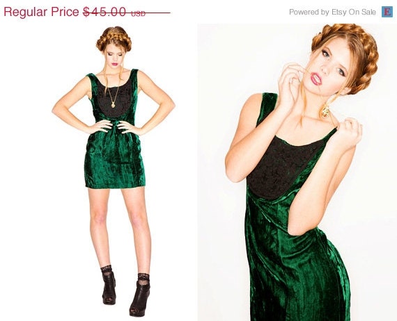 FESTIVAL SALE Vintage UpCycled  Sleeveless Velvet Emerald Bodycon Dress